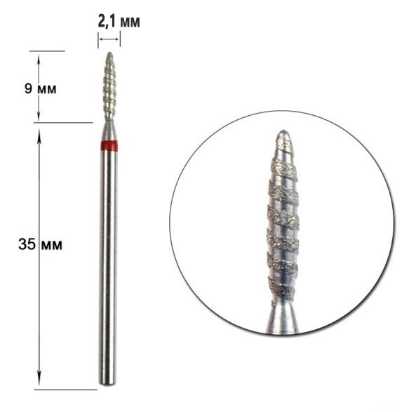 НАСАДКА НА ФРЕЗЕР АЛМАЗНАЯ ТОРНАДО ПУЛЕВИДНАЯ КРАСНЫЙ ОБОДОК. Киев - изображение 1