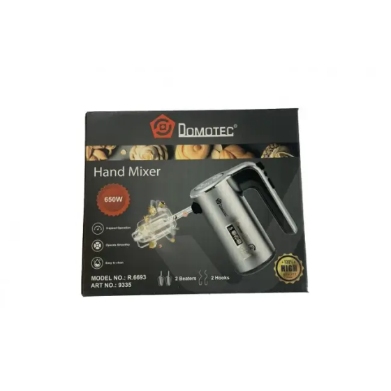 Миксер 5 скоростей 650 ВТ 2 венчика; 2 крюка для теста DOMOTEC R6693 Одесса