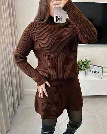 Женский базовый теплый костюм двойка мелкая машинная вязка Шоколад Одесса