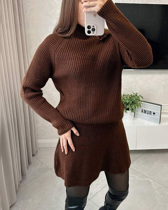 Женский базовый теплый костюм двойка мелкая машинная вязка Шоколад Одесса - изображение 1