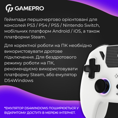 Геймпад GamePro із зарядною станцією 2.4G/BT 5.1/USB (Switch/PC/PS/iOS/Android) RGB White (GPS20W) Вінниця - фото 12