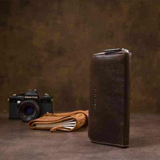 Кожаное женское глянцевое портмоне GRANDE PELLE 11466 Коричневый Киев