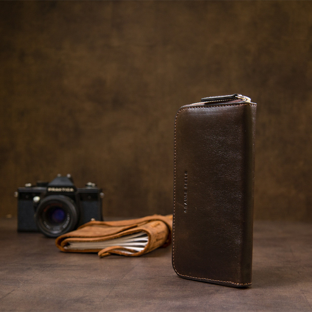 Шкіряне жіноче глянцеве портмоне GRANDE PELLE 11466 Коричневий Київ - фото 4