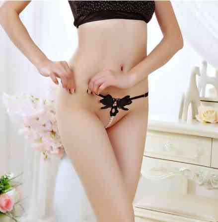 Труси з намистом і метеликами one size чорний Київ