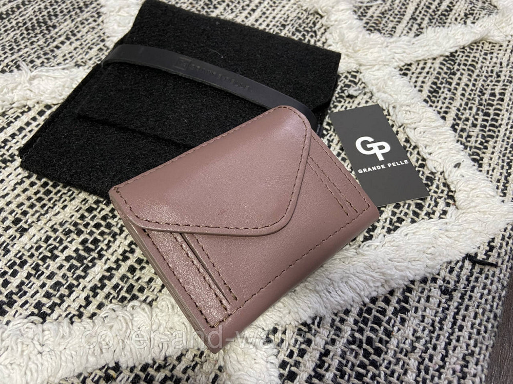 Жіночий маленький гаманець пудрового кольору на магніті з італійської шкіри Grande Pelle 503665 Київ - фото 7