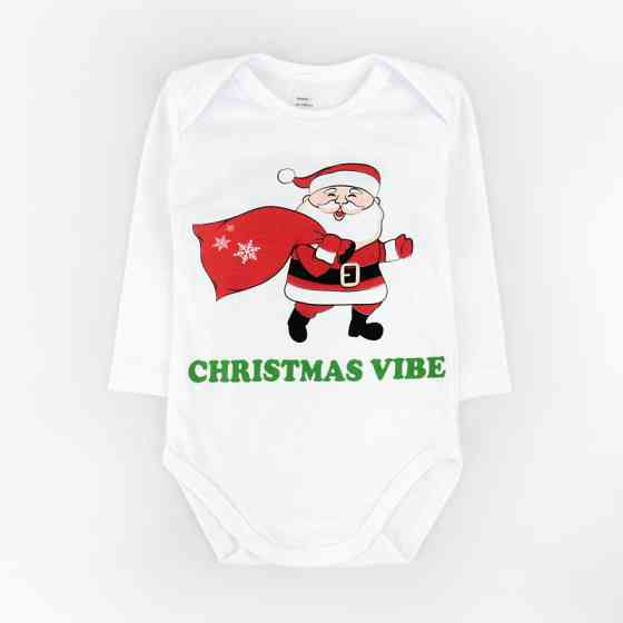 Детский новогодний боди с длинным рукавом Christmas vibe рост 86 см (12 - 18 месяцев) Malena Белый с принтом Кривой Рог
