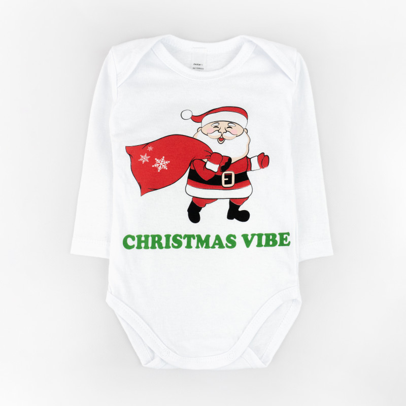 Детский новогодний боди с длинным рукавом Christmas vibe рост 86 см (12 - 18 месяцев) Malena Белый с принтом Кривой Рог - изображение 1