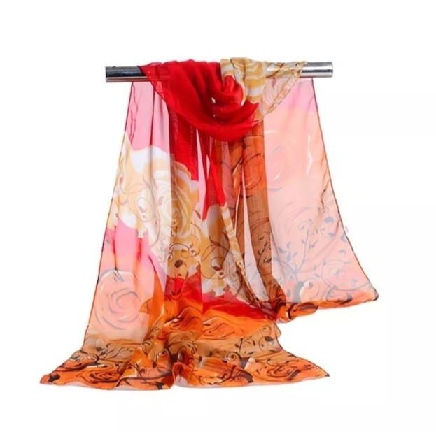 Женский шифоновый шарф оранжево-красный - размер шарфа приблизительно 145*48см, 100% вискоза Киев - изображение 1