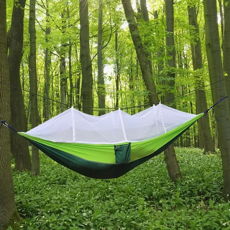 Подвесной гамак с москитной сеткой HIeha нейлоновый, с карманом, полный комплект Коломия - фото 4