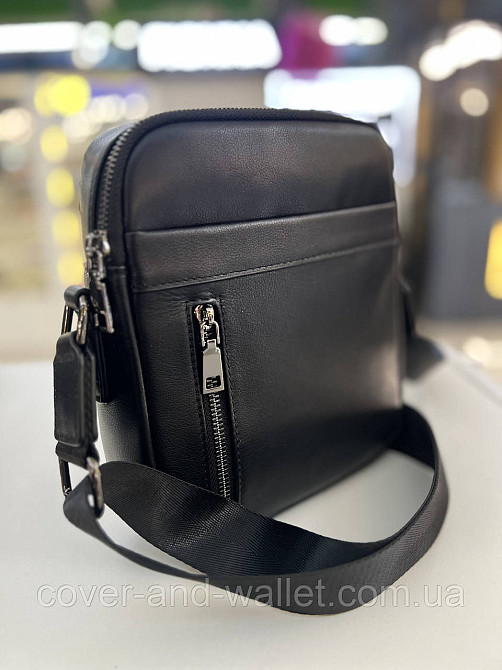 Стильная мужская кожаная сумка через плечо среднего размера (черная) ST 2301 Киев - изображение 7
