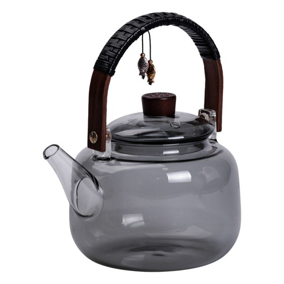 Заварник скляний для чаю 0.8 л Заварний чайник для заварювання з дерев'яною ручкою чорний HP-34-37 Київ