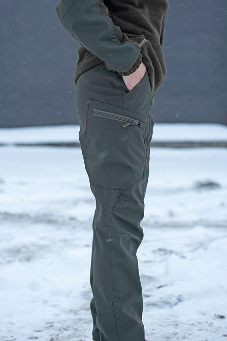 Жіночі тактичні штани Softshell на флісі 46, Олива Запорожье - изображение 3