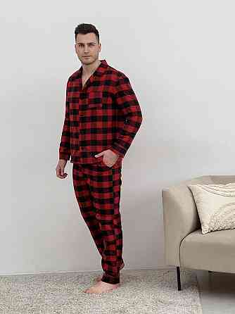 Піжама чоловіча COSY з фланелі (штани+сорочка) клітина червоно/чорна Київ