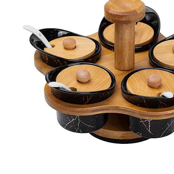 Набір для сипучих продуктів 5 банок по 120 на бамбуковій підставці HP1232 Київ