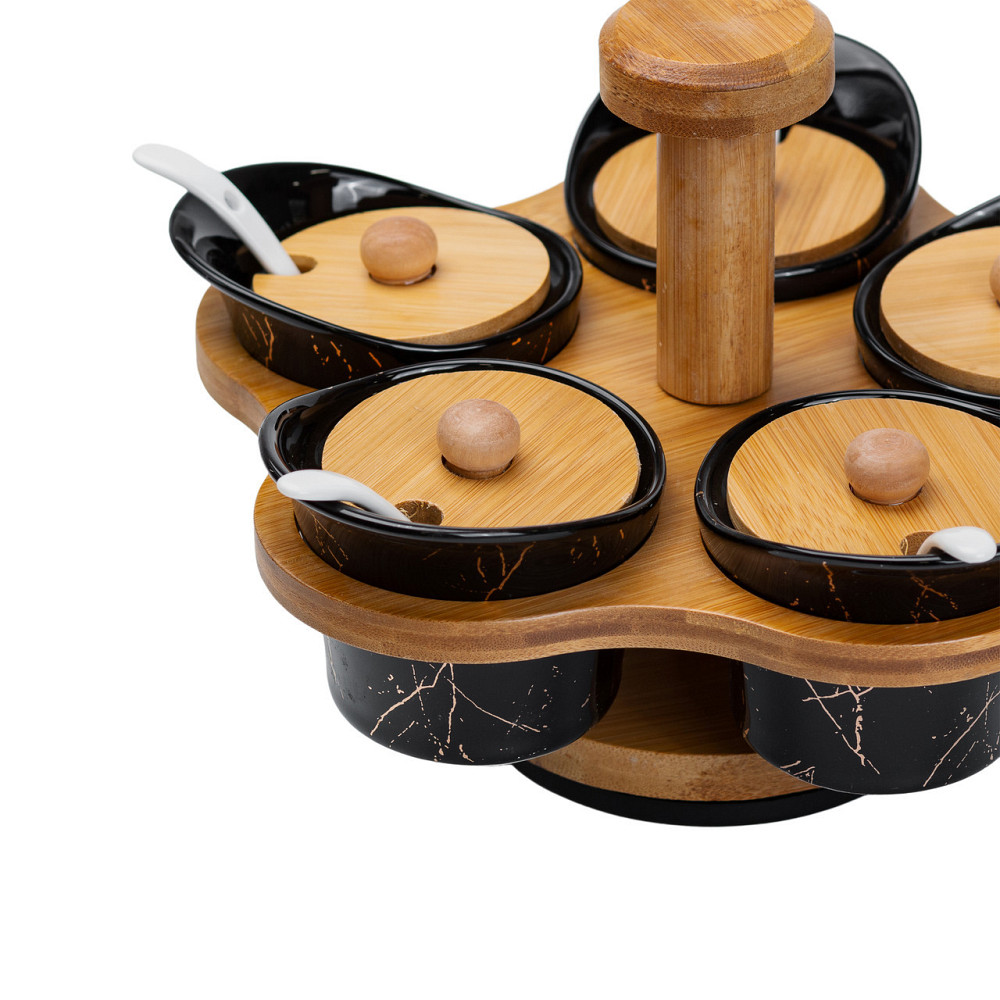 Набір для сипучих продуктів 5 банок по 120 на бамбуковій підставці HP1232 Київ - фото 3