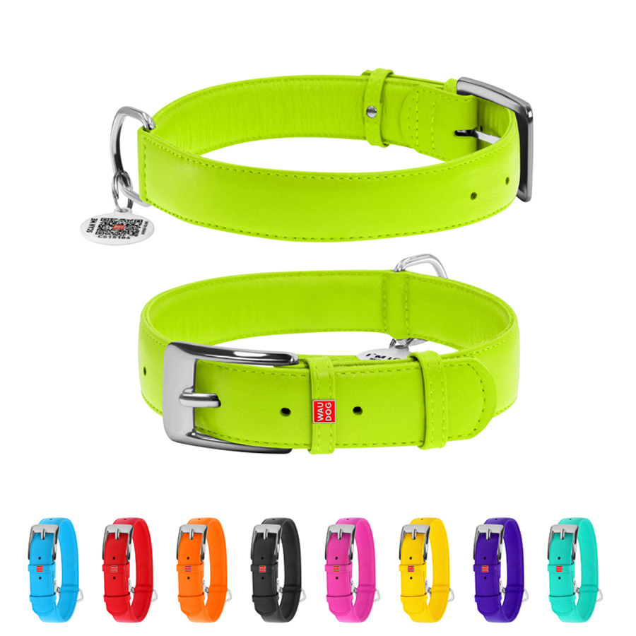 Нашийник для собак шкіряний WAUDOG Glamour з QR паспортом, без прикрас, XL, Ш 35 мм, Дов 46-60 Коломия - фото 1