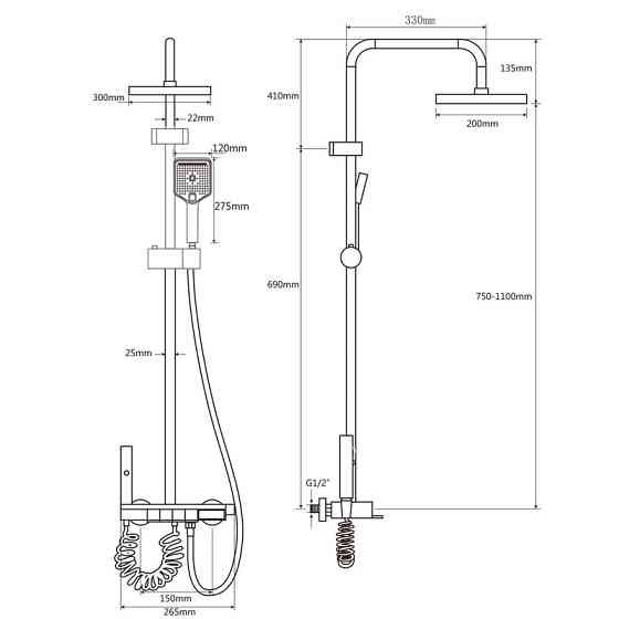 Душова колона Champion PBL-009-J Graphite з кнопковим змішувачем, 4 режими CH6 Харків