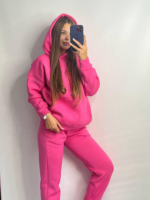 Женский спортивный теплый костюм оверсайз на флисе Розовый S Харьков - изображение 1