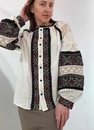 Жіноча сучасна вишиванка з мереживними вставками 80% бавовна, 20% поліестер 44 Одеса - фото 4