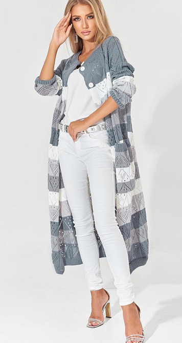 Ажурний кардиган із кишенями в смужку (48-52) Київ - фото 4