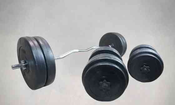 Штанга W-образная + гантели 97 кг с покрытием Гантели, гири, штанги и диски ударостойкий пластик Киев