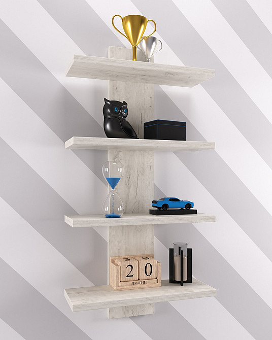 Полиця навісна ПН-5, Дуб Крафт Білий, 350/140/700 Львів - фото 3