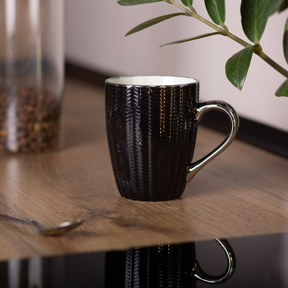 Чашка порцелянова 400 (мл) із сріблястим обідком та ручкою для чаю Чорна RX-N231315B Коломия - фото 5