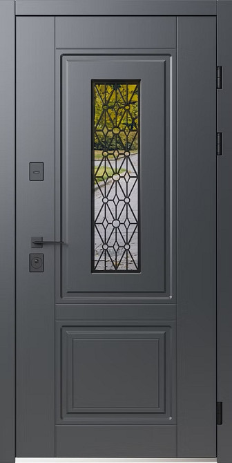 Двері вхідні SARMAK Люкс термо Геліос  дерев'яна панель ArWood RAL 7016 / ПВХ біле дерево 860x2040 мм праві Київ - фото 1