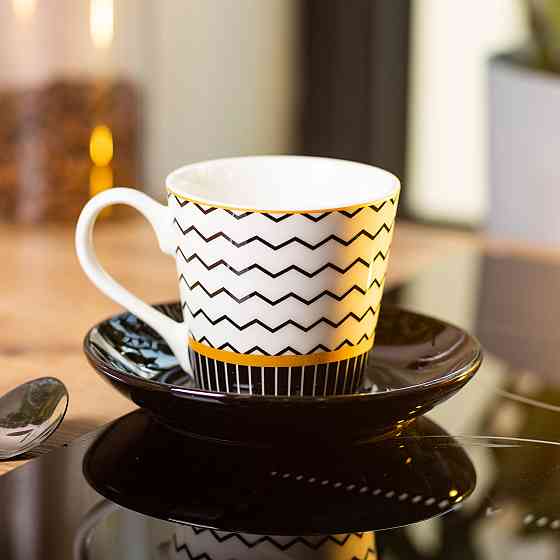 Liling Rongxiang Ceramic порцелянова чашка з чорним блюдцем 200 мл RX-N24708WH Київ