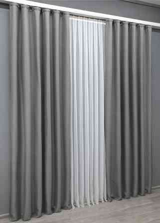 Комплект готових штор VR-Textil Льон-блекаут № 1797ш Сірий 130х270см 2 шт (39-970) Київ