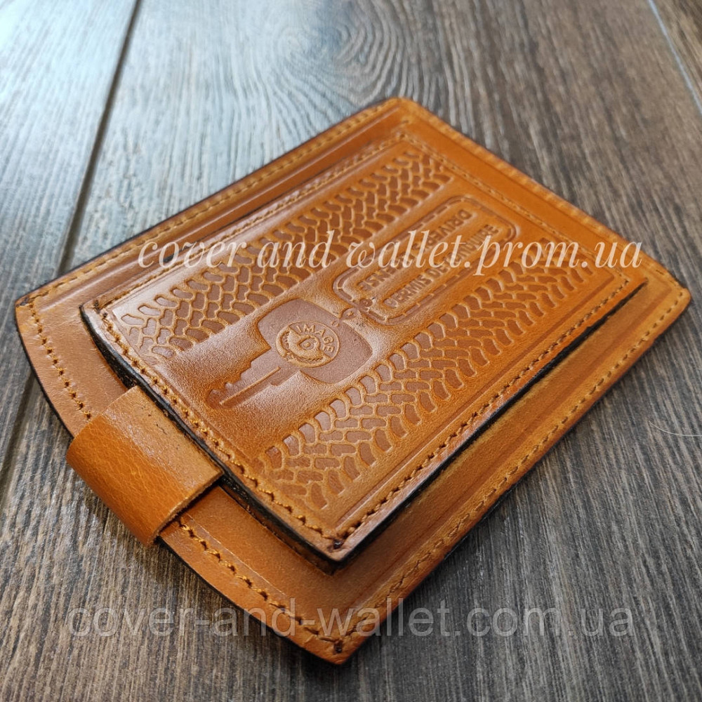 Шкіряна обкладинка на документи водія на кнопці рудого кольору ST Київ - фото 7