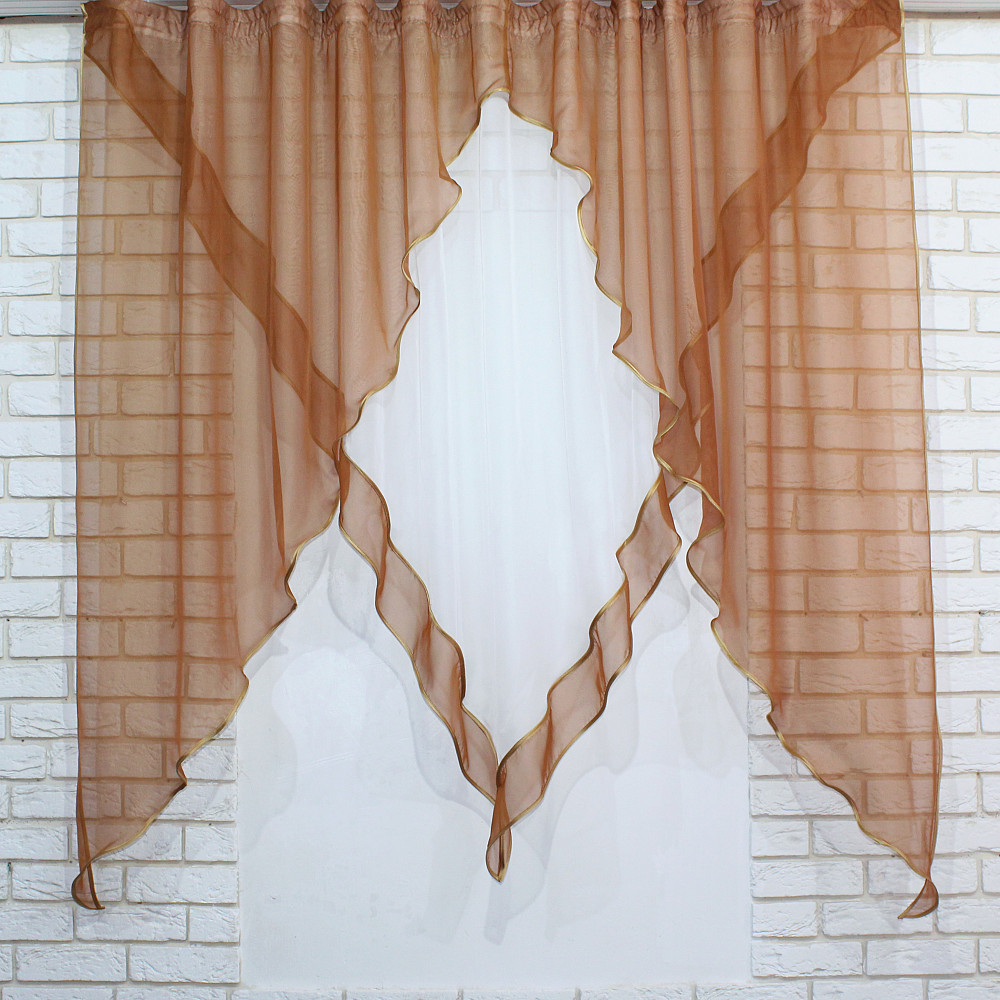 Кухонна фіранка VR-Textil № 029к коричневий з білим 280х170 см (50-537) Київ - фото 1