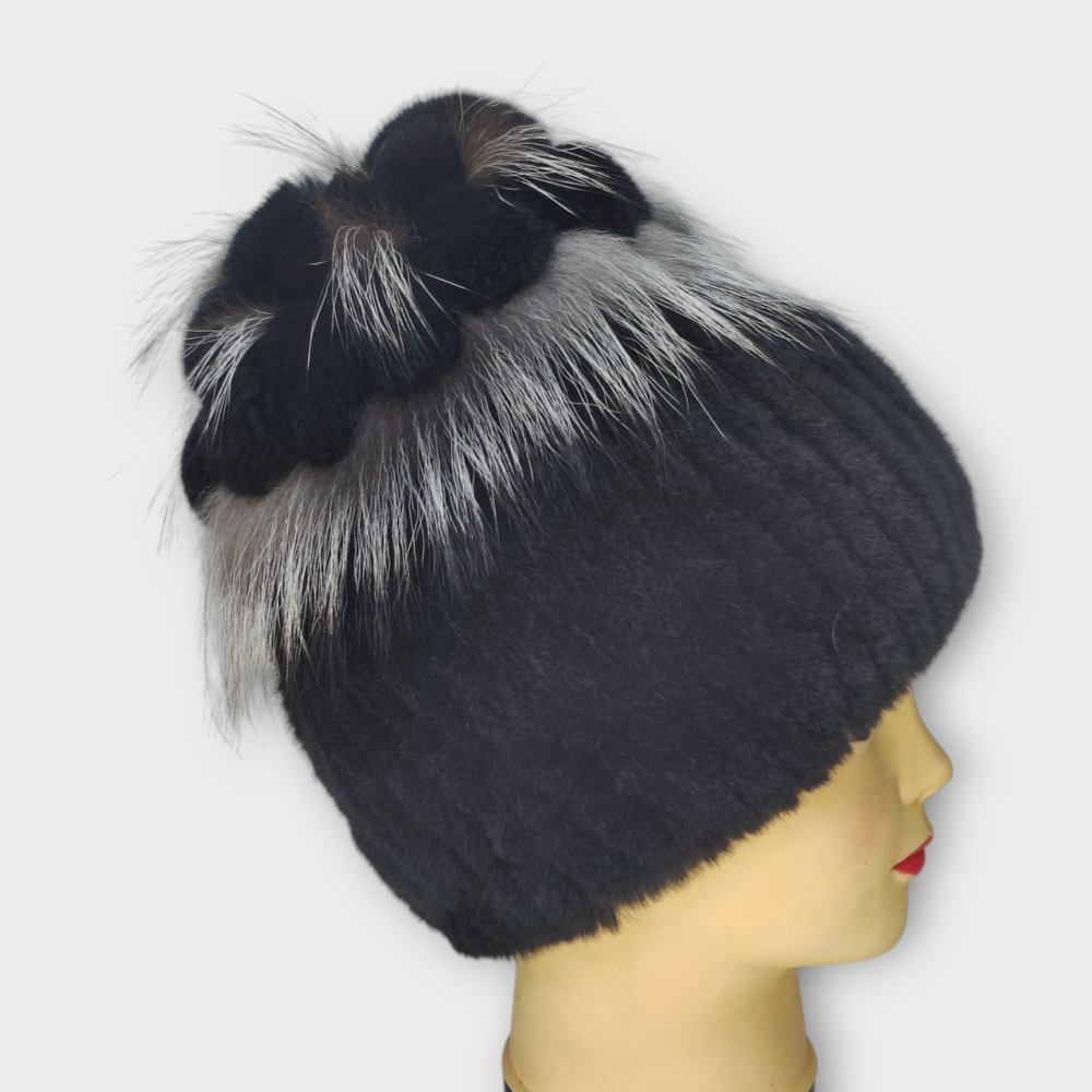 Шапка меховая женская цветок Rex Мишель Черный Харьков - изображение 3