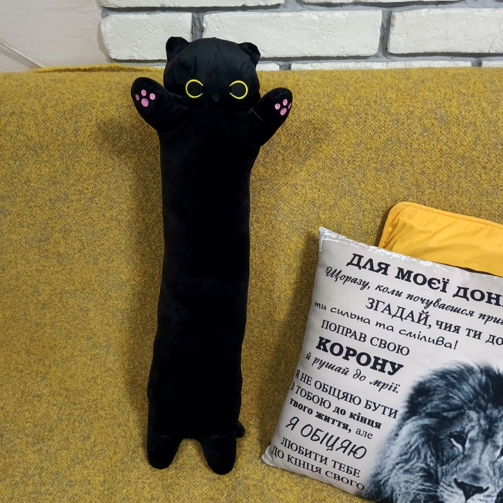Мягкая игрушка подушка Кот-батон черный длинный кот обнимашка 50см Киев - изображение 10