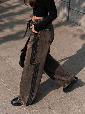 Джинси жіночі Liana A659 Baggy Mom широкі з лампасами на резинці великі розміри коричневі, коричневий, 42., 42, 110 см, 135 см Київ