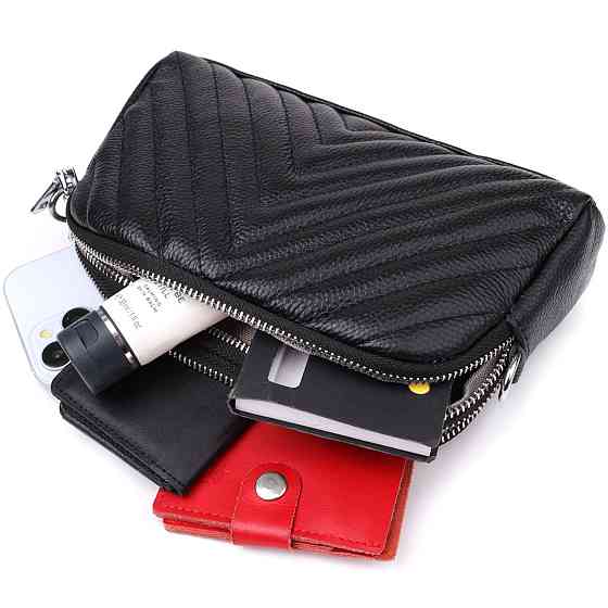 Сумка прошита трикутниками із натуральної шкіри Vintage 22909 Чорний Київ