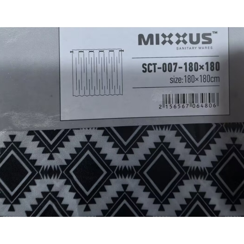 Штора для ванної Mixxus SCT-007 180x180 з полиестеру з чорно-білим узором AC0648 Харків - фото 2