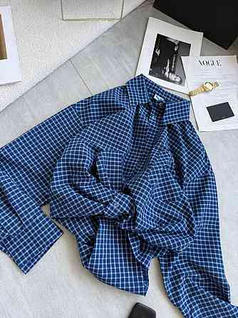 Жіноча стильна оверсайз сорочка у клітинку котон стрейч Одеса