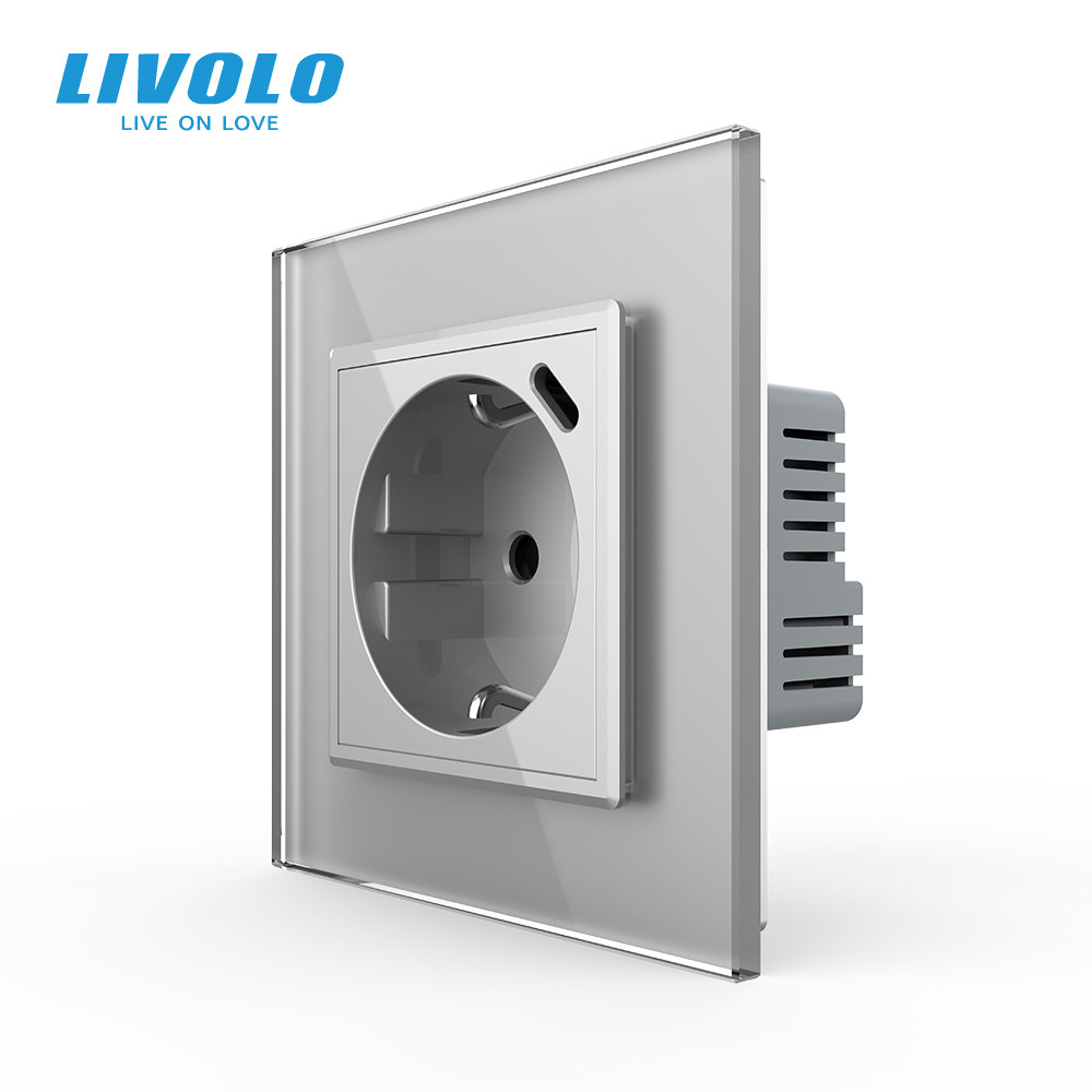 LIVOLO Електрична розетка з USB Type-C 18Вт для зарядки, з заземленням, LIVOLO, сіра, скляна ра Коломия - фото 9