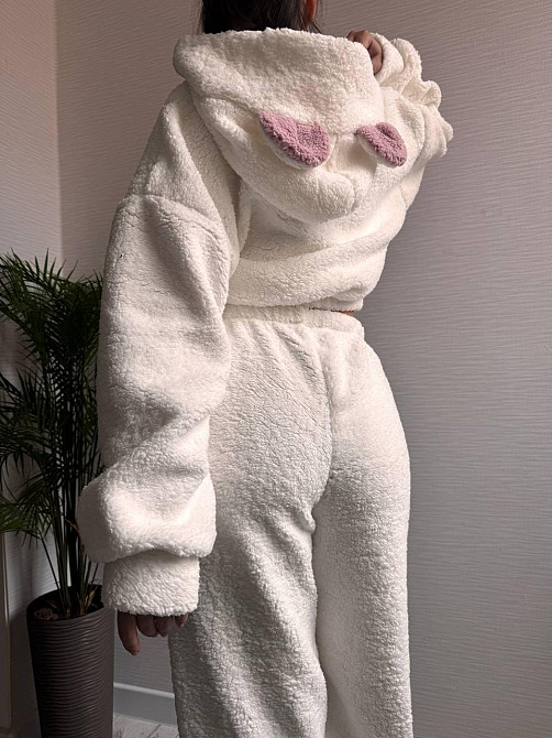 Жіноча стильна домашня плюшева піжама з вушками хутро тедді Одеса - фото 2