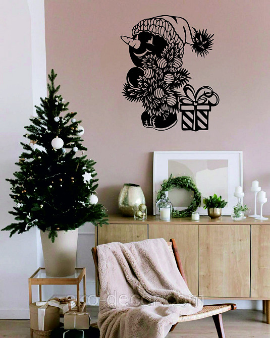 Декоративное настенное Панно «Снеговик», Декор на стену 90*76 см, Черный Киев - изображение 2