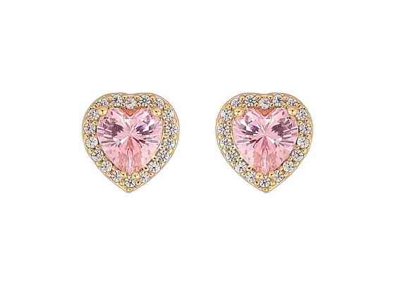 Сережки пусети Позолота 14K Рожеві кристальні серця (311576) ТМ XUPING Київ