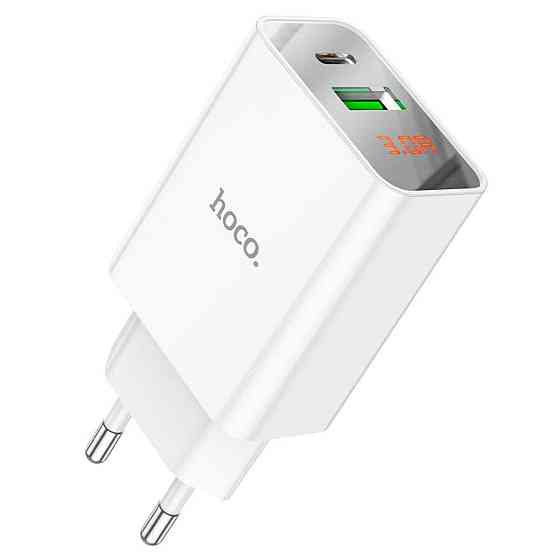 Мережевий зарядний пристрій HOCO C100A PD20W+QC3.0 charger with цифровий display, колір білий 6931474769800 Одеса