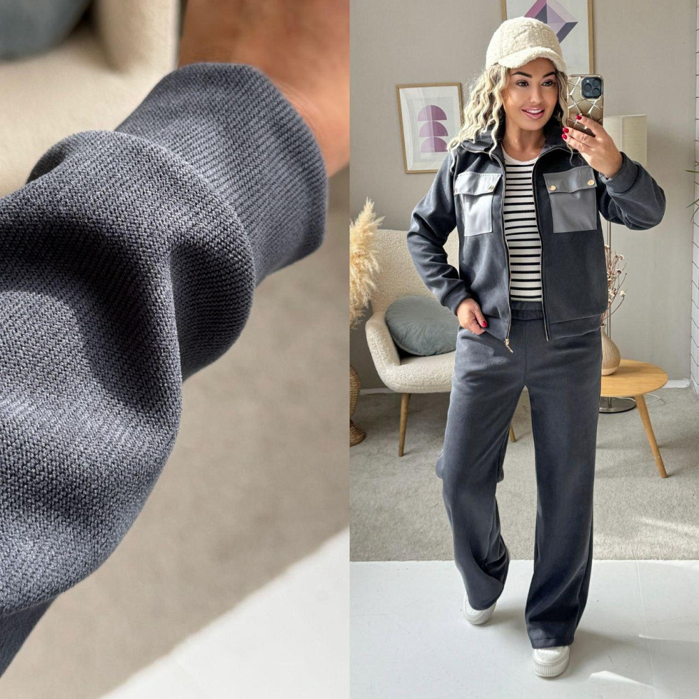 Женский стильный костюм двойка: кофта и штаны вельвет на плотном флисе Графит, 42/44 Одесса - изображение 3