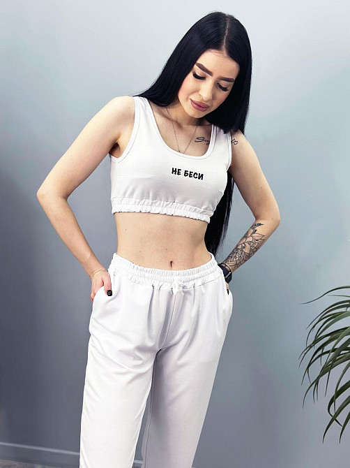 Легкий трикотажний костюм-двійка "Не беси" оптом | Розпродаж моделі Київ - фото 8