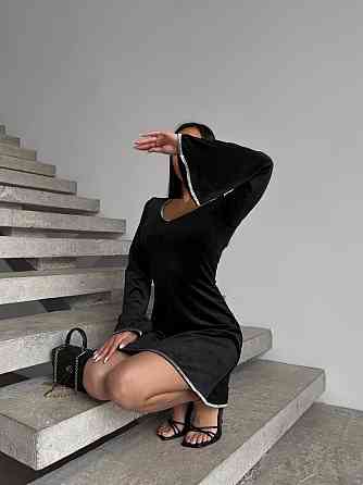 Стильное женское платье  с v-вырезом турецкий велюр Черный, 44/46 Одесса