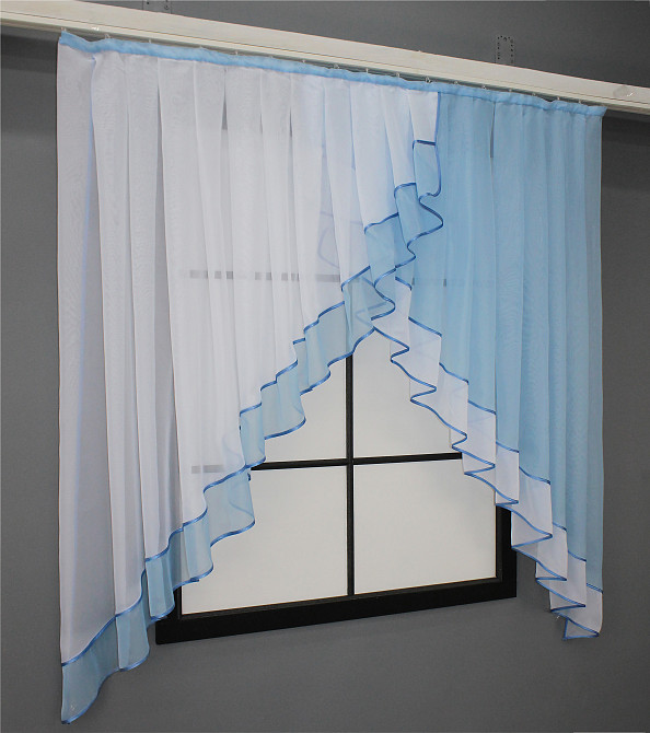 Кухонная занавеска VR-Textil № 023к голубой с белым 150х150 см (50-026) Киев - изображение 2