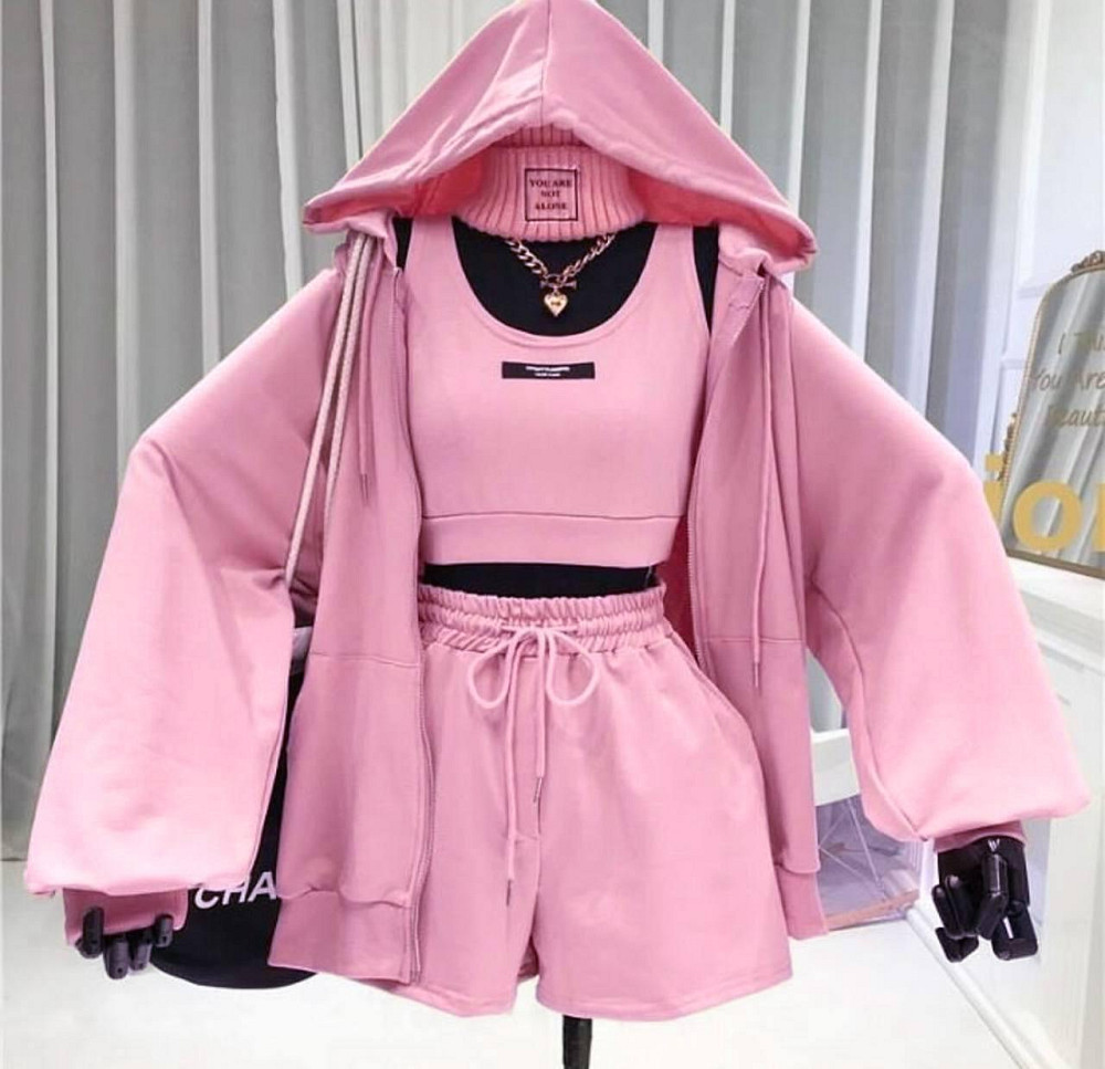 Женский прогулочный костюм тройка: кофта топ и шорты двунитка Барби, 42/44 Одесса - изображение 1