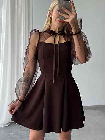 Женское нежное платье с рукавами из сеточки креп дайвинг Шоколад, 46/48 Одесса