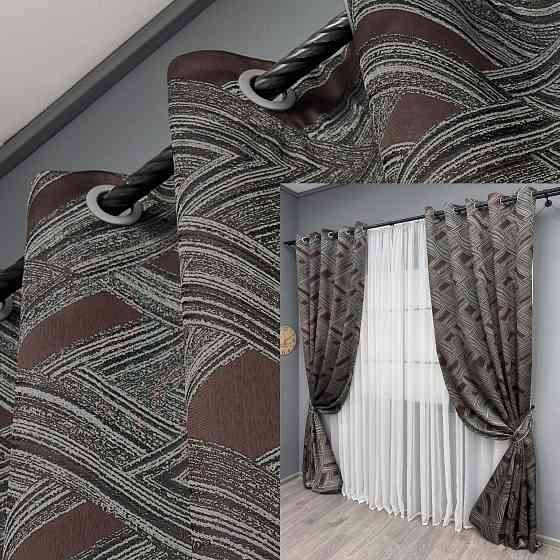 Комплект штор на люверсах VR-Textil Жаккард Mystery № 1623ш Серый с венге 150х280 см 2 шт (37-0205) Киев